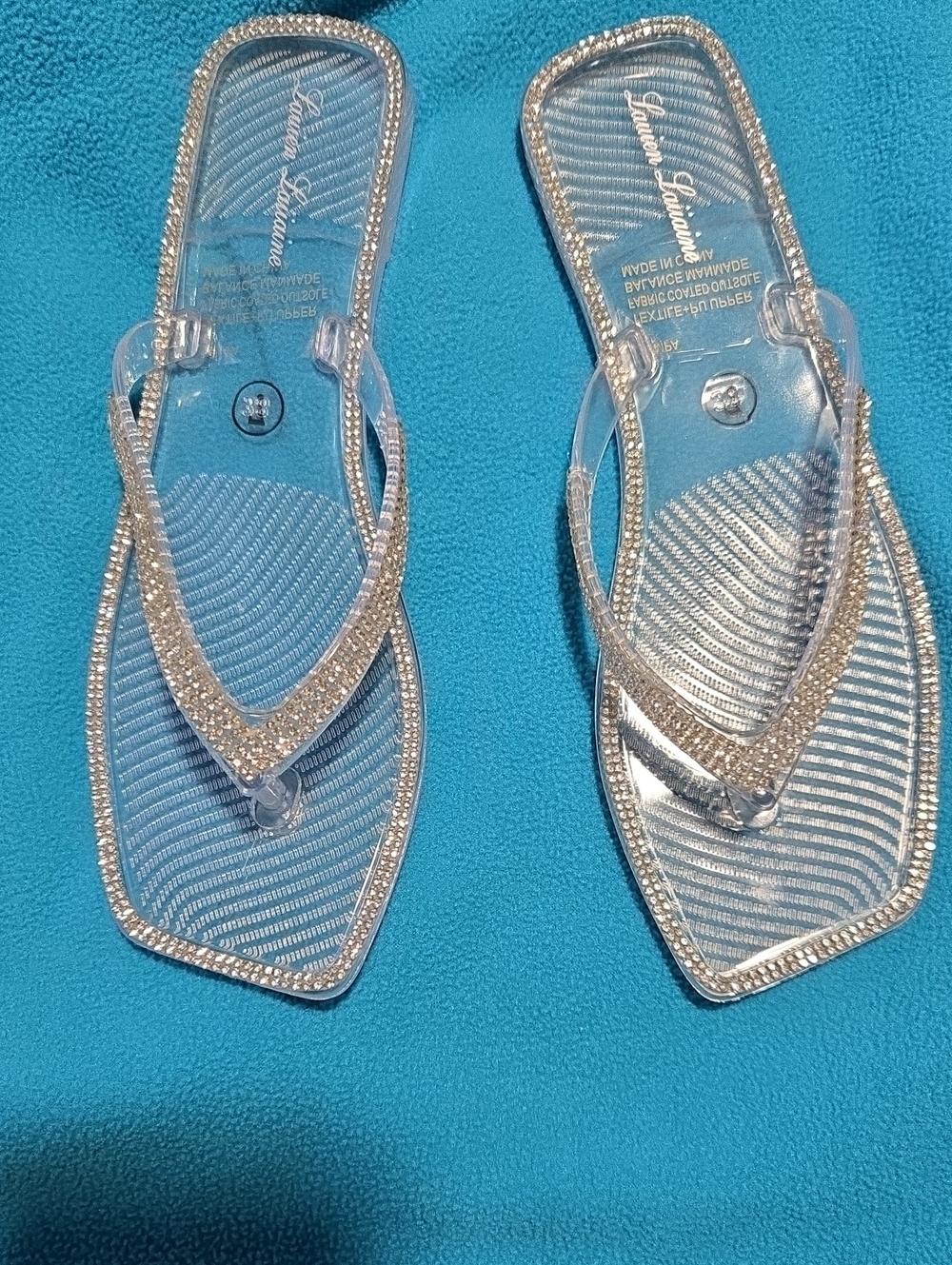 Lauren Lorraine Clear Rhinestone Flip Flop Sandals - Silver
